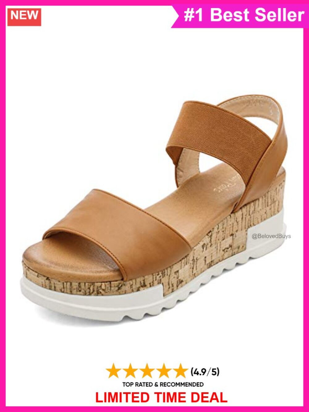 Women's Open Toe Platform Wedge Sandals Faux Leather Cushioned Slip On